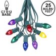 25 Light String Set with Assorted Transparent C7 Bulbs on Green Wire