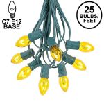 25 Light String Set with Yellow/Gold Transparent C7 Bulbs on Green Wire