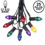 25 Light String Set with Assorted Transparent C7 Bulbs on Black Wire 