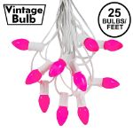 25 Light String Set with Pink Ceramic C7 Bulbs on White Wire