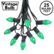 25 Light String Set with Green Ceramic C7 Bulbs on Black Wire
