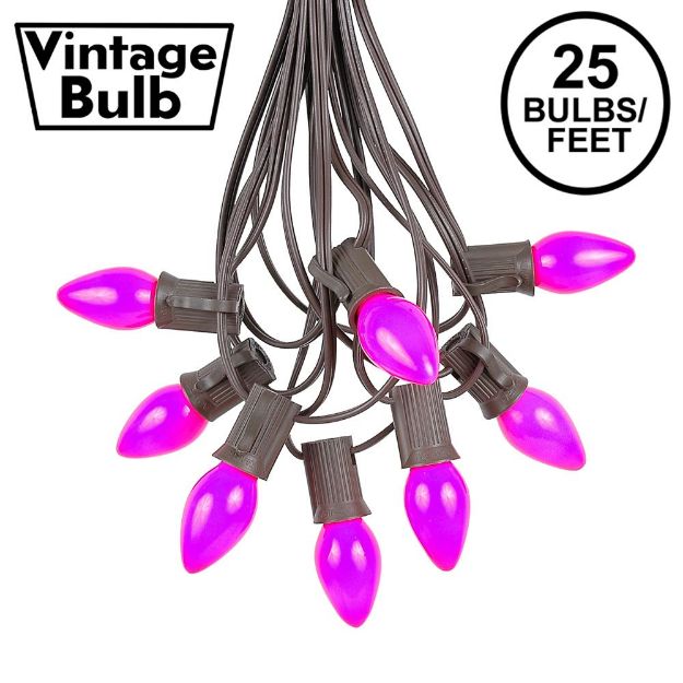25 Light String Set with Purple Ceramic C7 Bulbs on Brown Wire