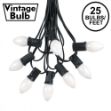 25 Light String Set with White Ceramic C7 Bulbs on Black Wire