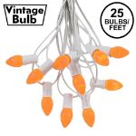 25 Light String Set with Orange Ceramic C7 Bulbs on White Wire