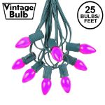 25 Light String Set with Purple Ceramic C7 Bulbs on Green Wire