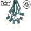 25 Light String Set with White Ceramic C7 Bulbs on Green Wire