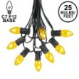 25 Light String Set with Yellow Transparent C7 Bulbs on Black Wire
