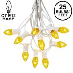 C7 25 Light String Set with Yellow Twinkle Bulbs on White Wire