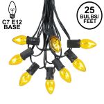 C7 25 Light String Set with Yellow Twinkle Bulbs on Black Wire