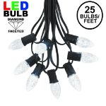 25 Light String Set with Pure White LED C7 Bulbs on Black Wire
