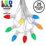 25 Light String Set with Multi LED C7 Bulbs on White Wire