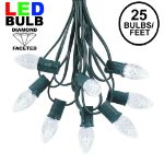 25 Light String Set with Pure White LED C7 Bulbs on Green Wire