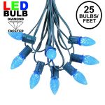 25 Light String Set with Blue LED C7 Bulbs on Green Wire
