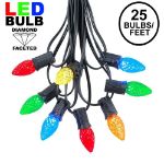 25 Light String Set with Multi Colored LED C7 Bulbs on Black Wire