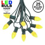 25 Light String Set with Yellow/Gold LED C7 Bulbs on Green Wire