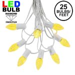 25 Light String Set with Yellow/Gold LED C7 Bulbs on White Wire
