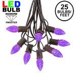 25 Light String Set with Purple LED C7 Bulbs on Brown Wire