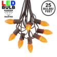 25 Light String Set with Amber/Orange LED C7 Bulbs on Brown Wire
