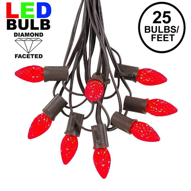 25 Light String Set with Red LED C7 Bulbs on Brown Wire