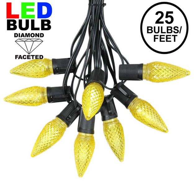 25 Light String Set with Yellow LED C9 Bulbs on Black Wire