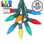 25 Light String Set with Multi Colored LED C9 Bulbs on Green Wire