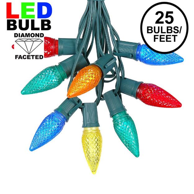 25 Light String Set with Multi Colored LED C9 Bulbs on Green Wire