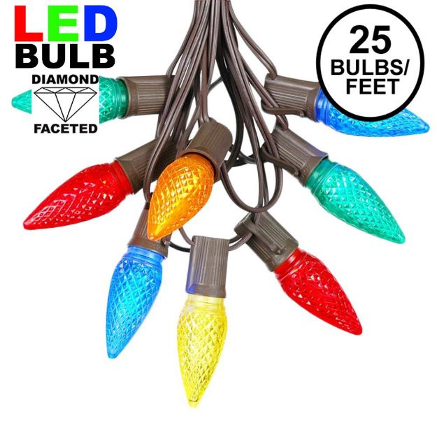 25 Light String Set with Multi Colored LED C9 Bulbs on Brown Wire
