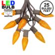 25 Light String Set with Amber (Orange) LED C9 Bulbs on Brown Wire