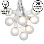 25 G50 Globe Light String Set with Frosted Bulbs on White Wire