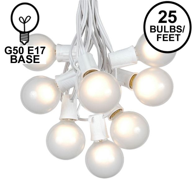 25 G50 Globe Light String Set with Frosted Bulbs on White Wire