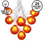 25 G50 Globe Light String Set with Orange (amber) Bulbs on White Wire