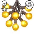 25 G50 Globe Light String Set with Yellow Bulbs on Brown Wire
