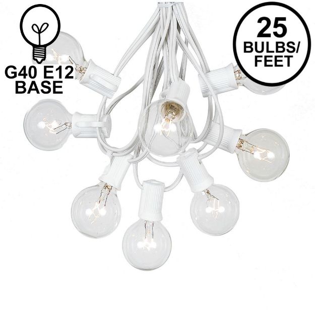 25 G40 Globe String Light Set with Clear Bulbs on White Wire