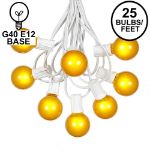 25 G40 Globe String Light Set with Yellow Satin Bulbs on White Wire