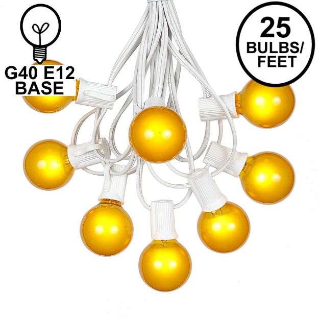 25 G40 Globe String Light Set with Yellow Satin Bulbs on White Wire
