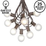 25 G40 Globe String Light Set with Frosted White Bulbs on Brown Wire