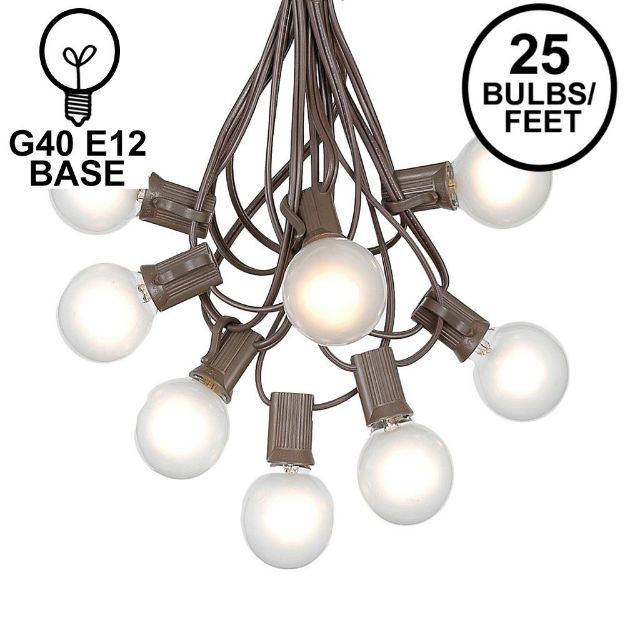 25 G40 Globe String Light Set with Frosted White Bulbs on Brown Wire