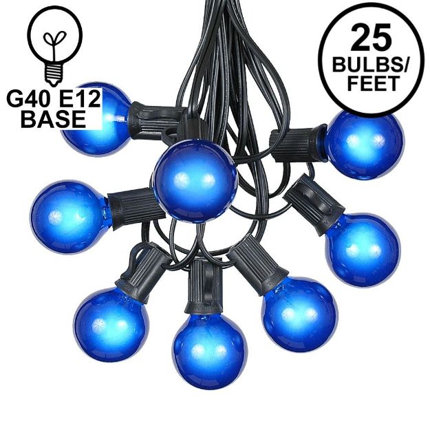 25 G40 Globe String Light Set with Blue Satin Bulbs on Black Wire