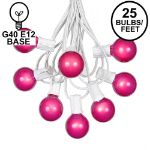 25 G40 Globe String Light Set with Pink Satin Bulbs on White Wire