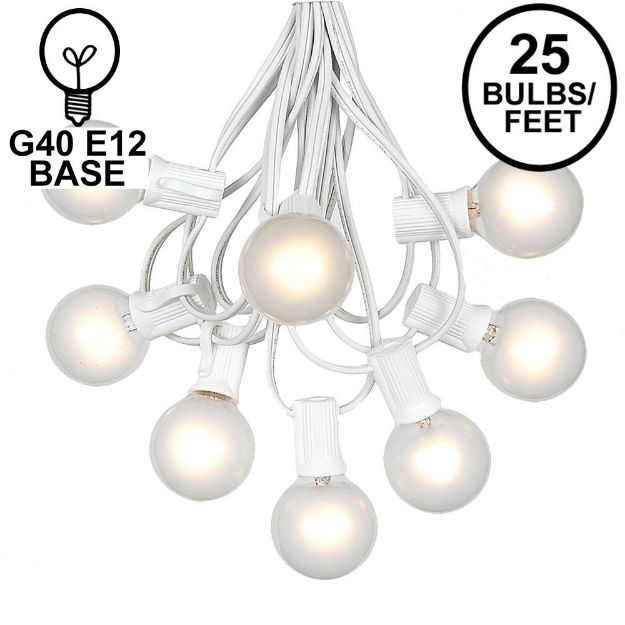 25 G40 Globe String Light Set with Frosted White Bulbs on White Wire