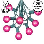25 G40 Globe String Light Set with Pink Satin Bulbs on Green Wire