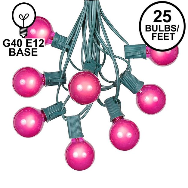 25 G40 Globe String Light Set with Pink Satin Bulbs on Green Wire