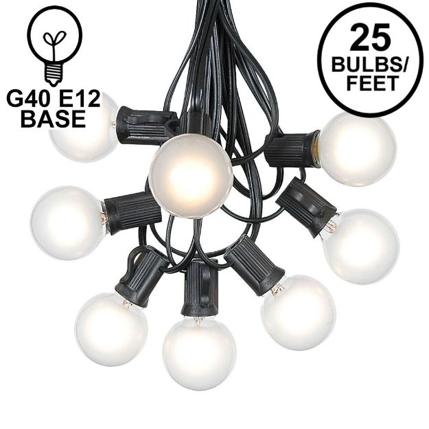 25 G40 Globe String Light Set with Frosted White Bulbs on Black Wire
