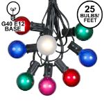 25 G40 Globe String Light Set with Multi Colored Satin Bulbs on Black Wire