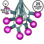 25 G40 Globe String Light Set with Purple Satin Bulbs on Green Wire