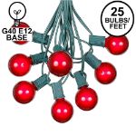 25 G40 Globe String Light Set with Red SatinBulbs on Green Wire