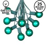 25 G40 Globe String Light Set with Green Satin Bulbs on Green Wire