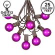 25 G40 Globe String Light Set with Purple Satin Bulbs on Brown Wire