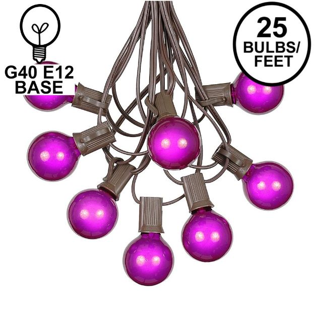 25 G40 Globe String Light Set with Purple Satin Bulbs on Brown Wire
