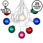 25 G40 Globe String Light Set with Multi-Colored Satin Bulbs on White Wire